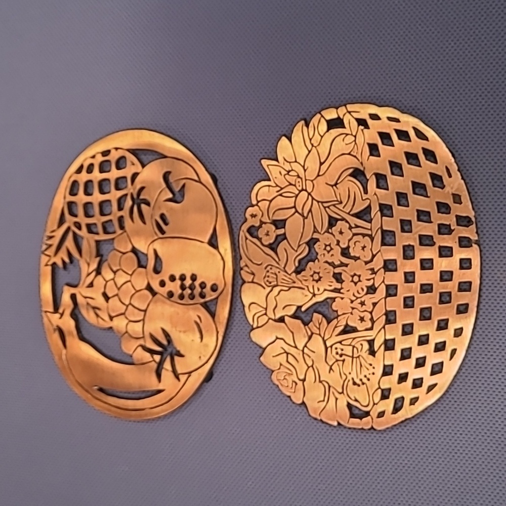 1983 Old Dutch Design Copper Trivets Fruit & Flower Basket